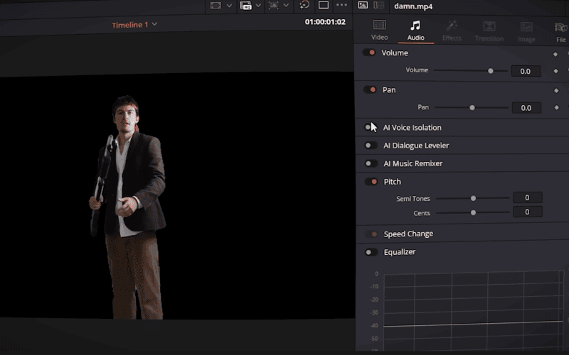 DaVinci Resolve's AI audio cleanup